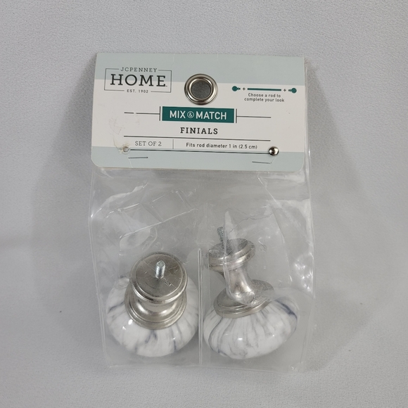 JcPenney Home Set Of 2 Faux Marble Finial Brushed Nickle Finish - Picture 14 of 14